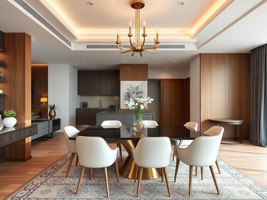 ديكور شقة معاصر يجمع بين الخشب والإضاءة الدافئة — تصميم رقم 9