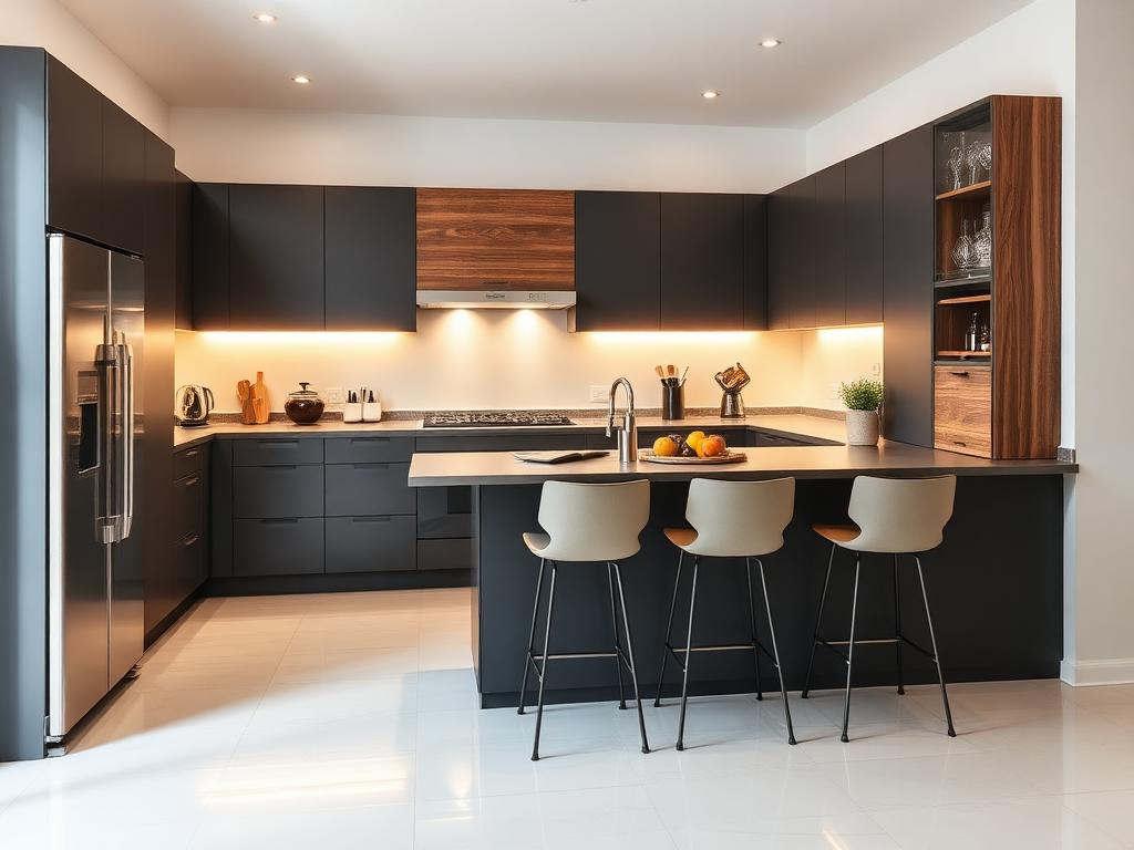 ديكور مطبخ بتصميم حرف L واستغلال كامل للمساحة